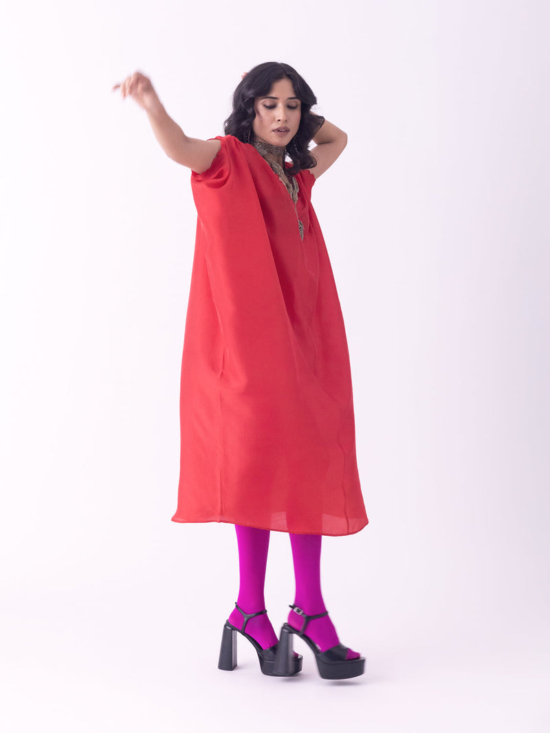 Sutri-Kaftan linen blend indo-western by Shades of India in red for women in Singapore