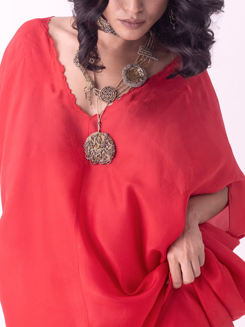 Sutri-Kaftan linen blend indo-western by Shades of India in red for women in Singapore