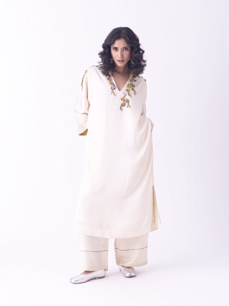 Sahar-Kaftan linen blend indo-western by Shades of India in brown for women in Singapore