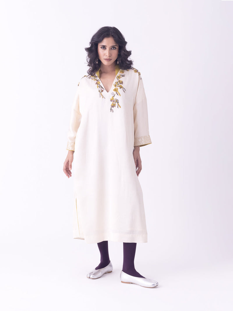 Sahar-Kaftan linen blend indo-western by Shades of India in brown for women in Singapore