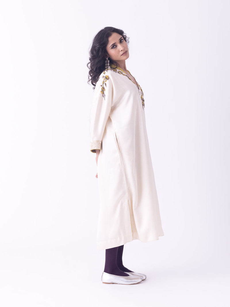 Sahar-Kaftan linen blend indo-western by Shades of India in brown for women in Singapore