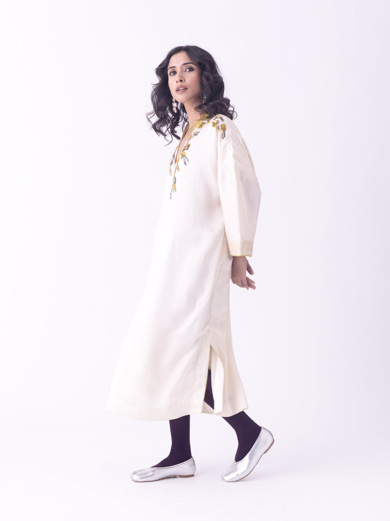 Sahar-Kaftan linen blend indo-western by Shades of India in brown for women in Singapore