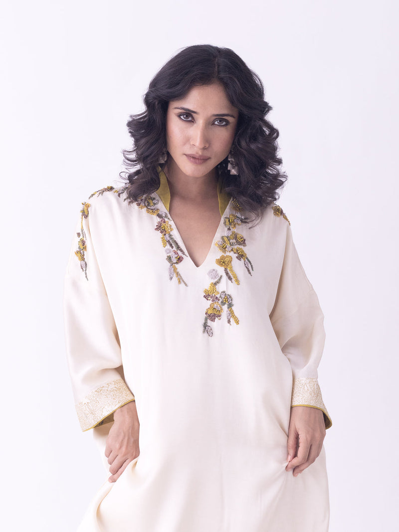 Sahar-Kaftan linen blend indo-western by Shades of India in brown for women in Singapore