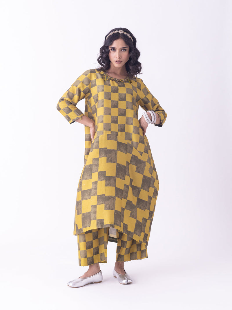 Haldi-Kaftan silk blend indo-western by Shades of India in musturd for women in Singapore
