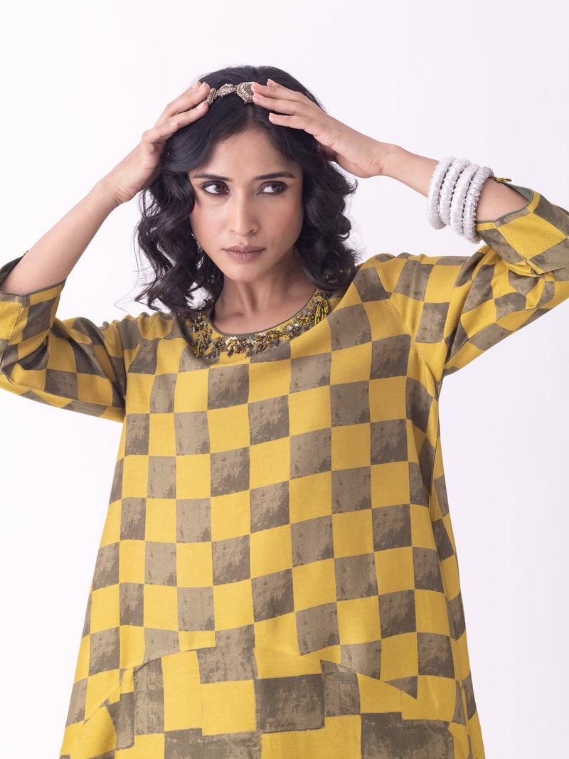 Haldi-Kaftan silk blend indo-western by Shades of India in musturd for women in Singapore