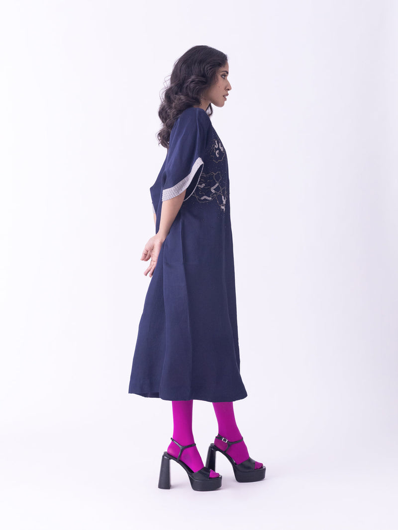 Azila-Kaftan linen blend indo-western by Shades of India in blue for women in Singapore