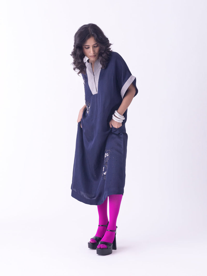 Azila-Kaftan linen blend indo-western by Shades of India in blue for women in Singapore