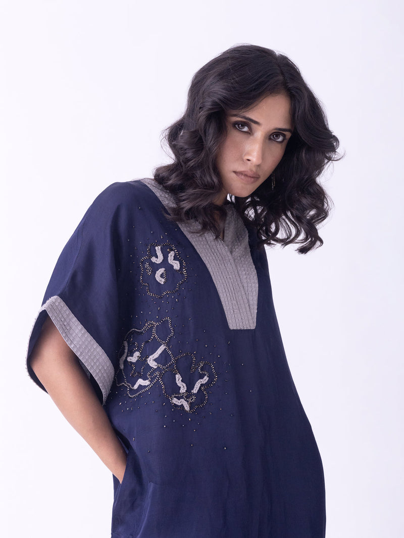 Azila-Kaftan linen blend indo-western by Shades of India in blue for women in Singapore