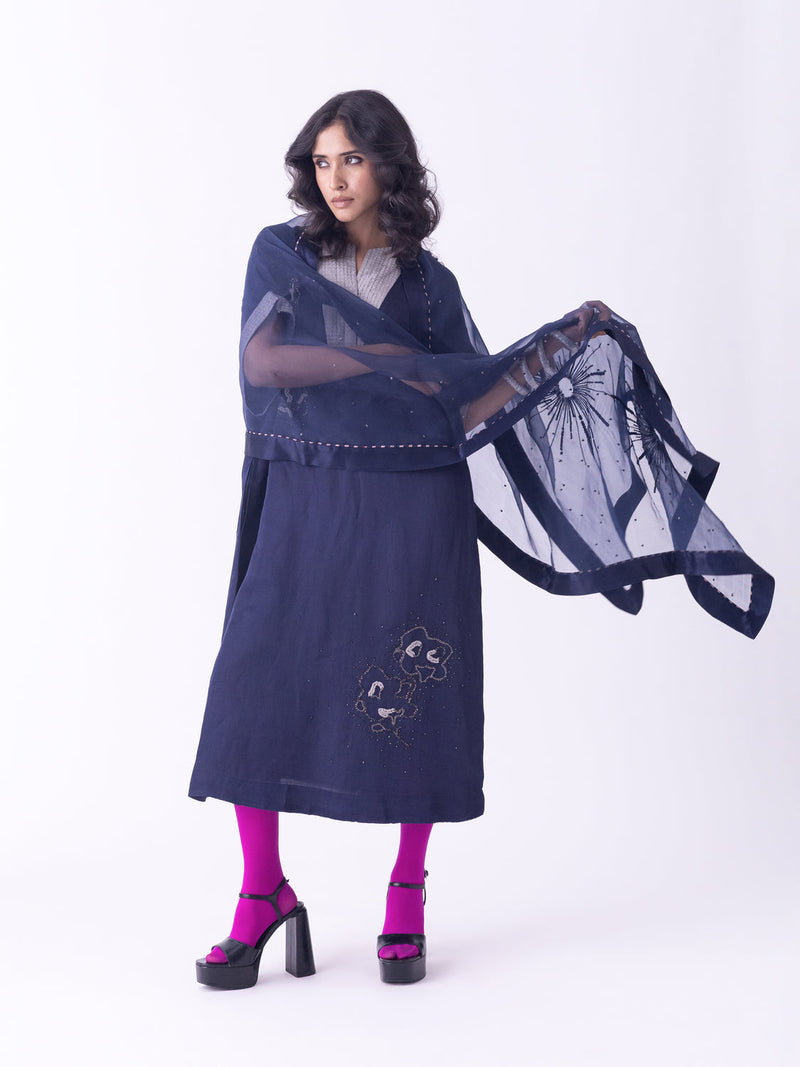 Azila-Kaftan linen blend indo-western by Shades of India in blue for women in Singapore