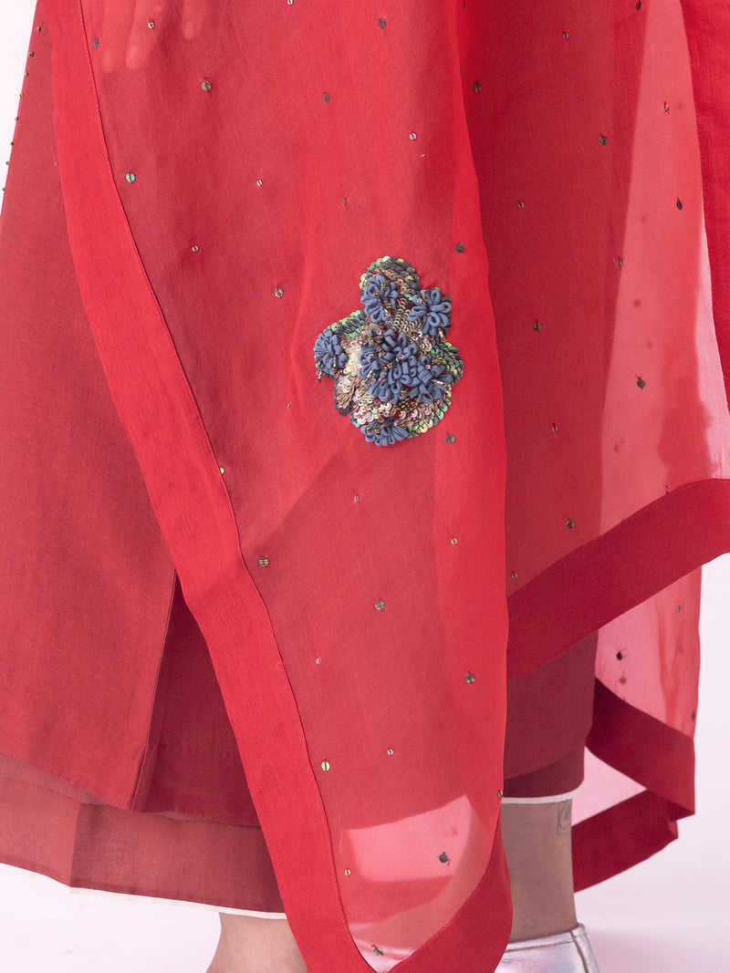 Vaski-Dupatta silk organza dupatta by Shades of India in red for women in Singapore