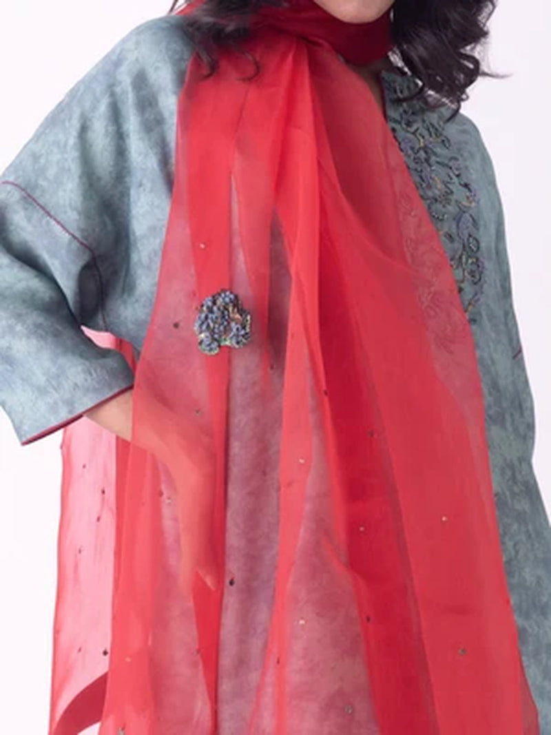 Zari-Dupatta silk organza dupatta by Shades of India in red for women in Singapore