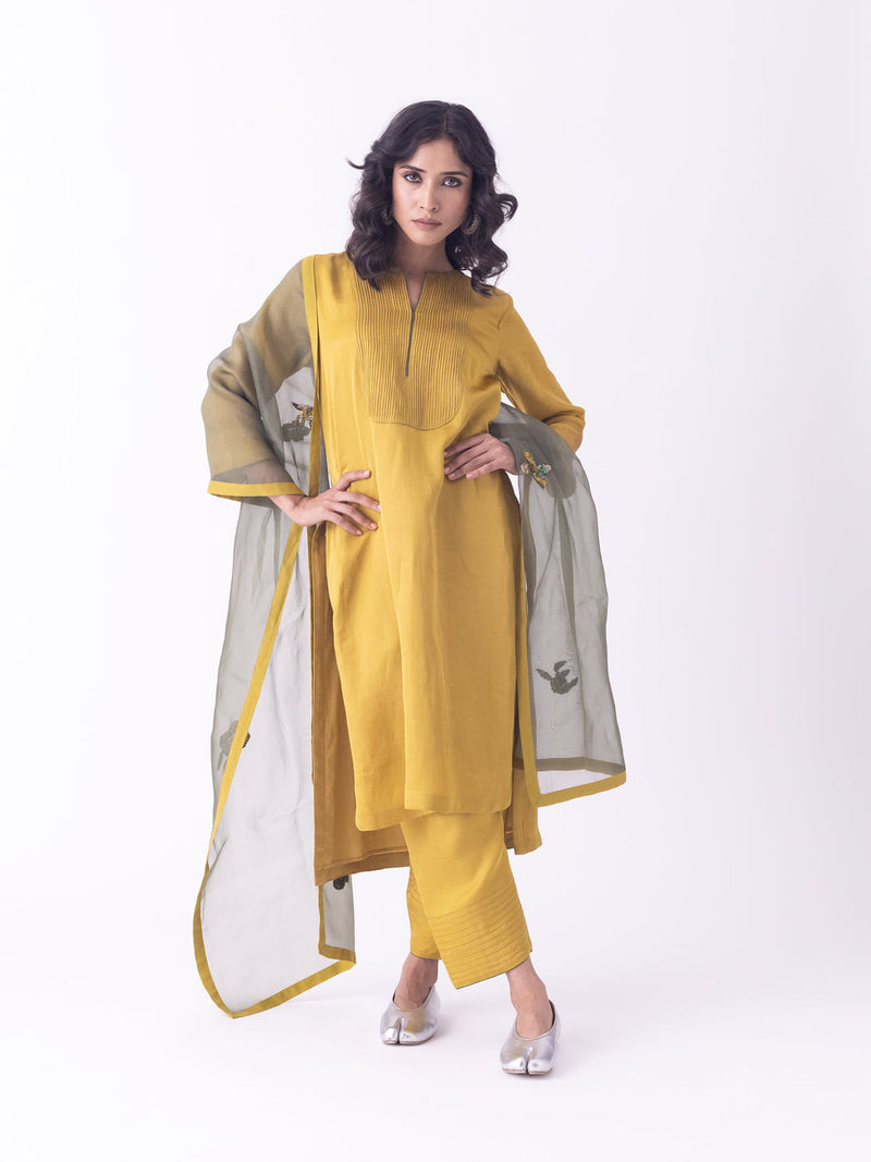 Dori-Dupatta silk organza dupatta by Shades of India in olive for women in Singapore