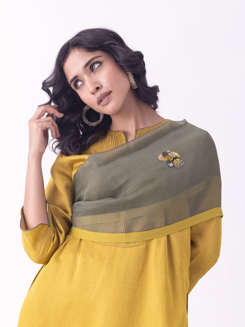 Dori-Dupatta silk organza dupatta by Shades of India in olive for women in Singapore