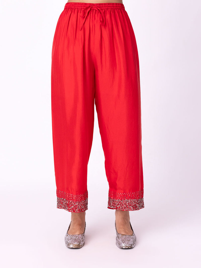 Ambara Pyjama silk pyjama/salwar by Shades of India in red for women in Singapore