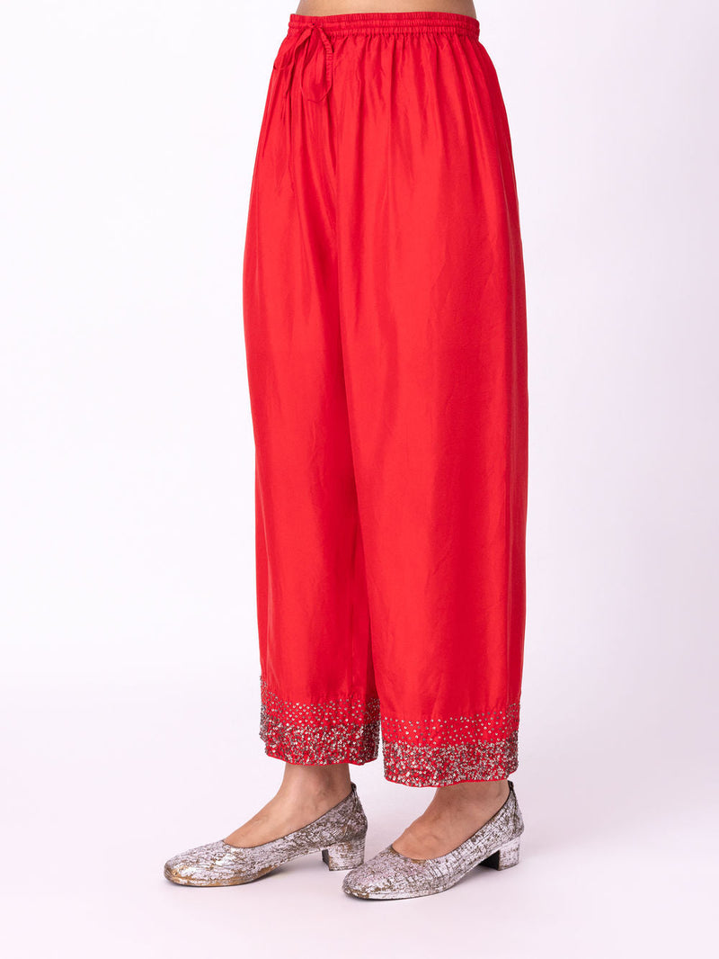 Ambara Pyjama silk pyjama/salwar by Shades of India in red for women in Singapore
