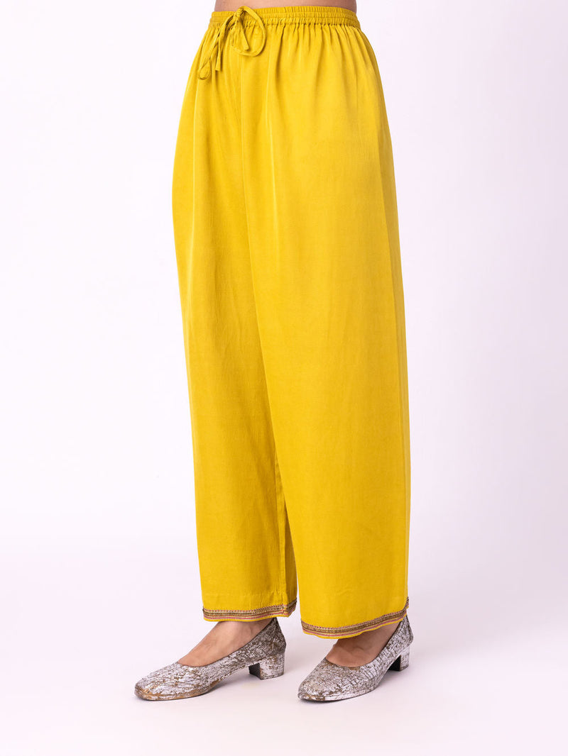 Isha Pyjama-Yellow linen blend pyjama/salwar by Shades of India in yellow for women in Singapore