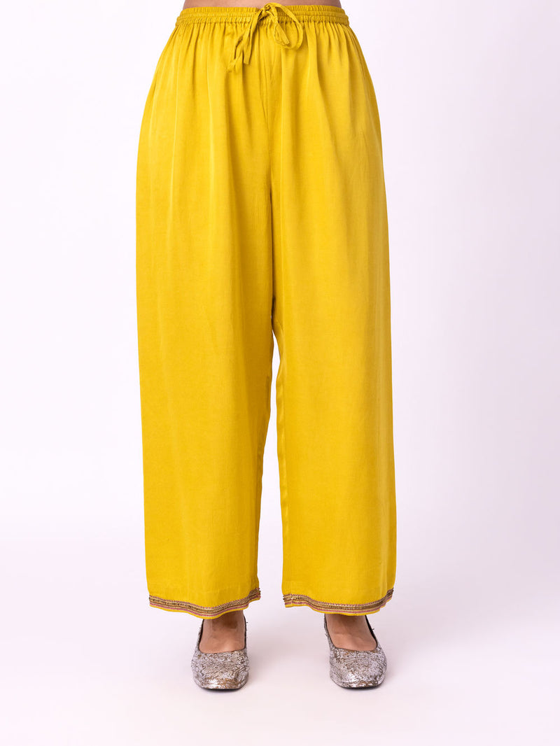 Isha Pyjama-Yellow linen blend pyjama/salwar by Shades of India in yellow for women in Singapore
