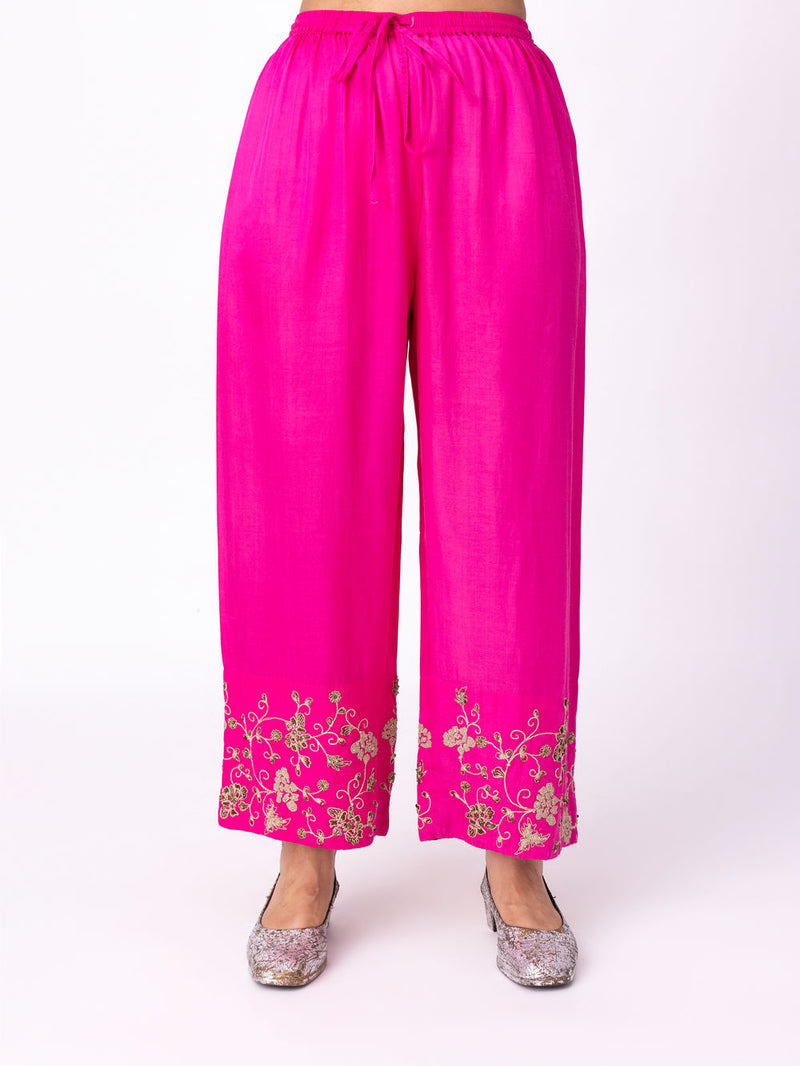 Izar Pyjama silk cotton satin pyjama/salwar by Shades of India in pink for women in Singapore