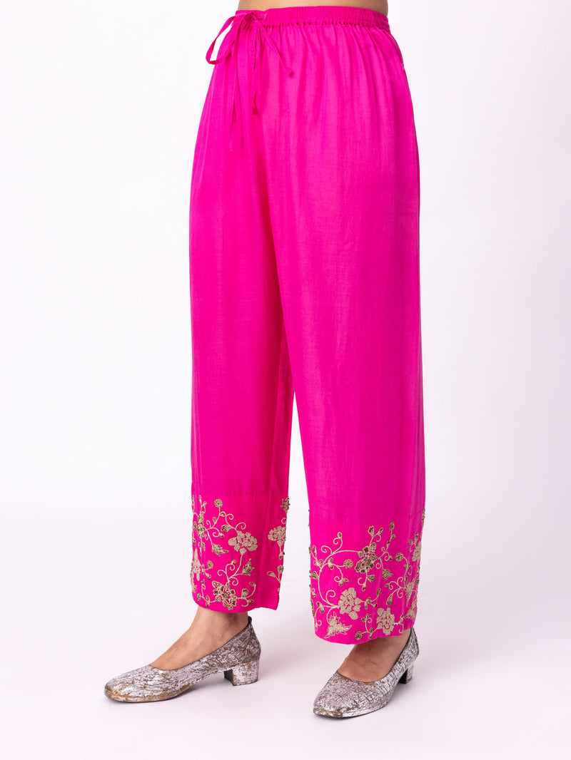Izar Pyjama silk cotton satin pyjama/salwar by Shades of India in pink for women in Singapore