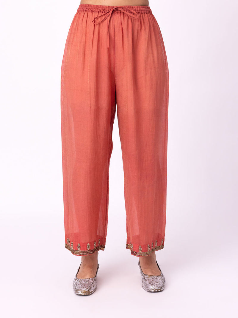 Karalika Pyjama tissue pyjama/salwar by Shades of India in red for women in Singapore