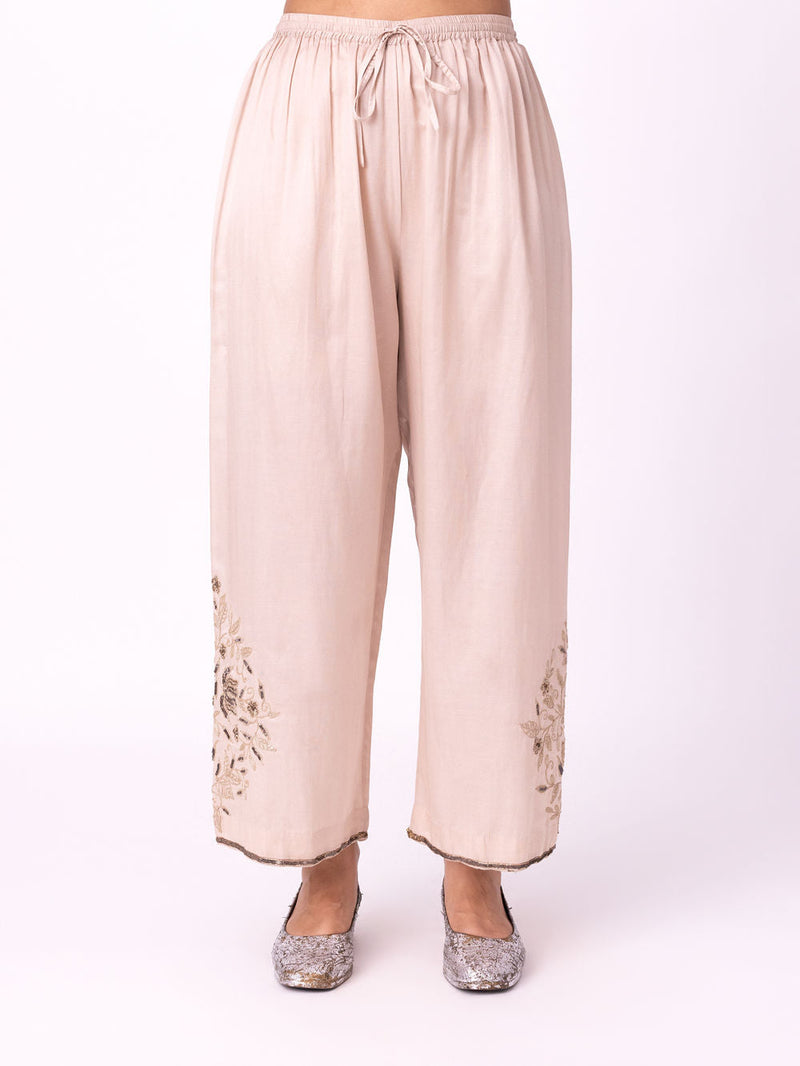 Mehrun Pyjama silk cotton satin pyjama/salwar by Shades of India in beige for women in Singapore