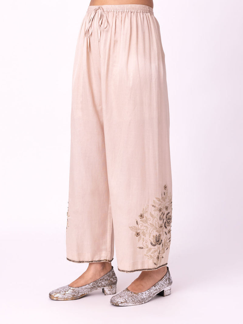 Mehrun Pyjama silk cotton satin pyjama/salwar by Shades of India in beige for women in Singapore