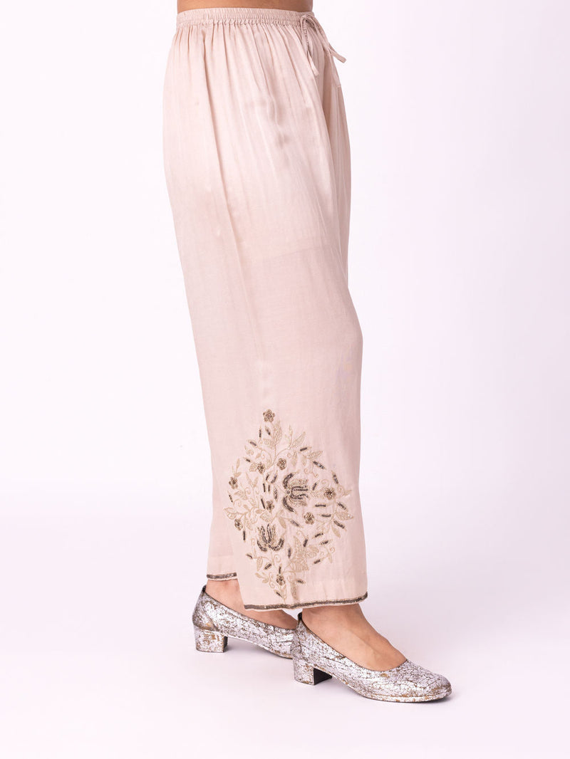 Mehrun Pyjama silk cotton satin pyjama/salwar by Shades of India in beige for women in Singapore