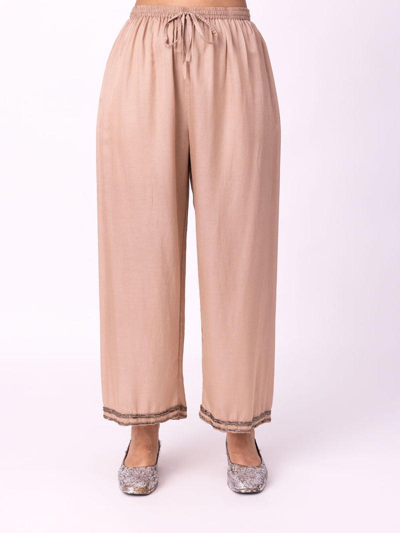Surkh Pyjama silk cotton satin pyjama/salwar by Shades of India in nude for women in Singapore