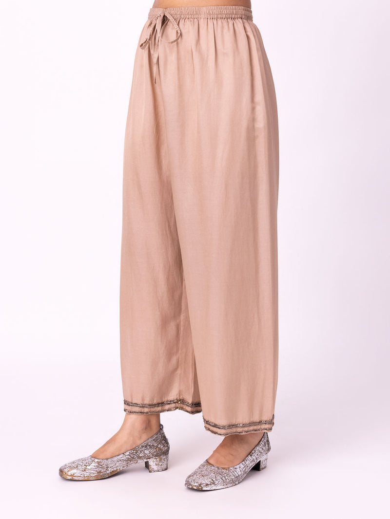 Surkh Pyjama silk cotton satin pyjama/salwar by Shades of India in nude for women in Singapore