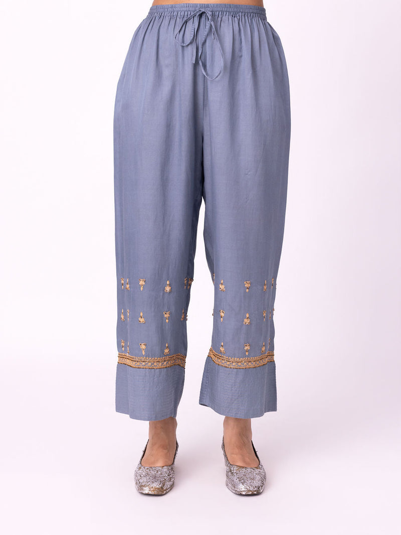 Vajani Pyjama silk cotton satin pyjama/salwar by Shades of India in blue for women in Singapore