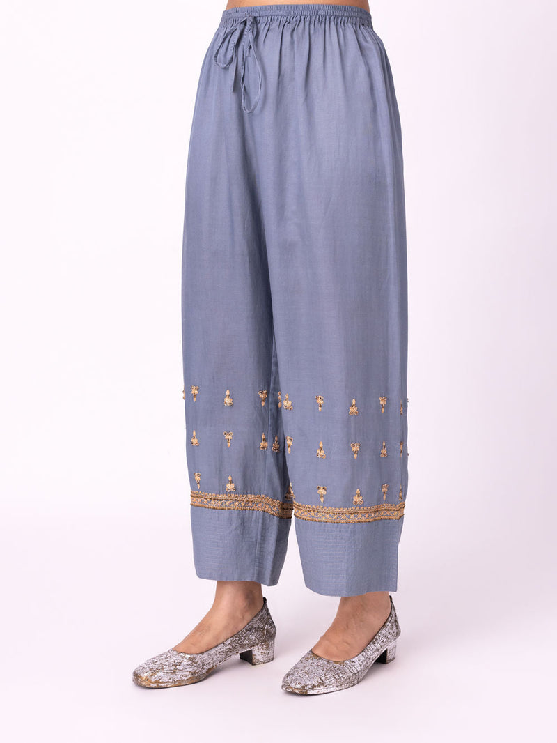 Vajani Pyjama silk cotton satin pyjama/salwar by Shades of India in blue for women in Singapore