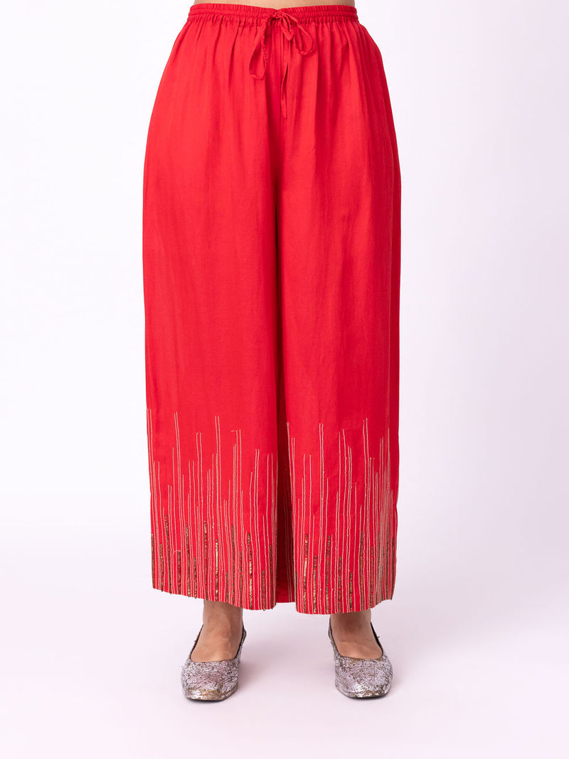 Yakta Pyjama silk cotton satin pyjama/salwar by Shades of India in red for women in Singapore