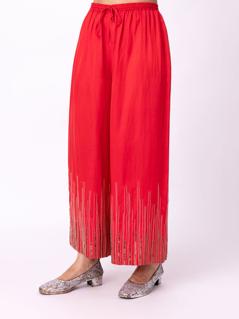 Yakta Pyjama silk cotton satin pyjama/salwar by Shades of India in red for women in Singapore