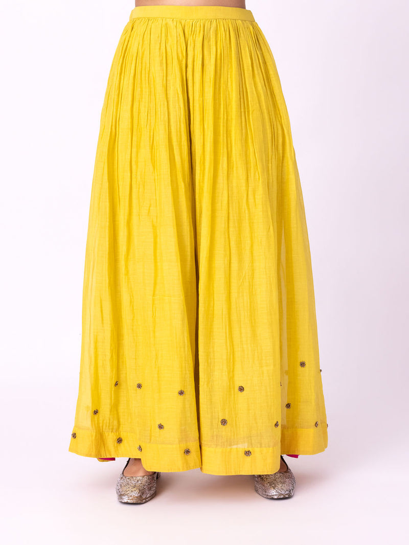 Dildaar Sharara chanderi pyjama/salwar by Shades of India in yellow for women in Singapore