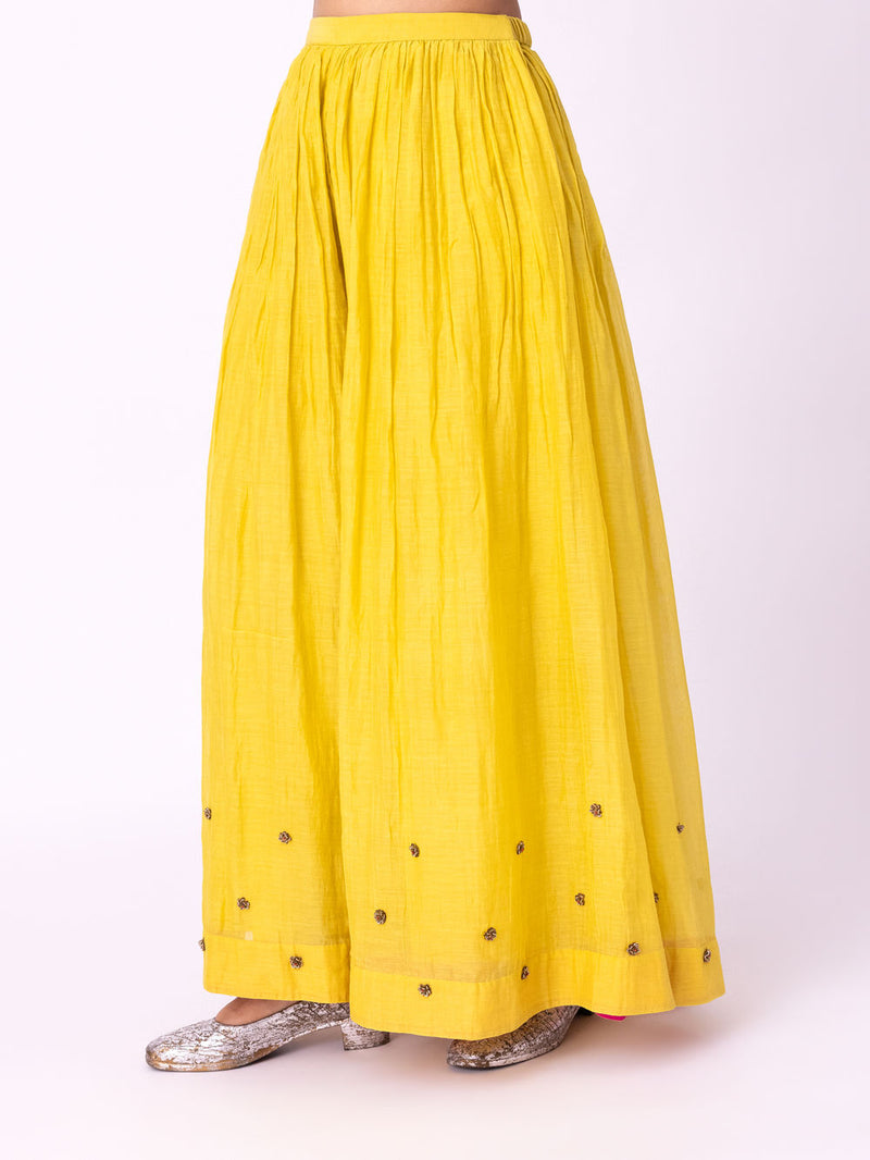 Dildaar Sharara chanderi pyjama/salwar by Shades of India in yellow for women in Singapore
