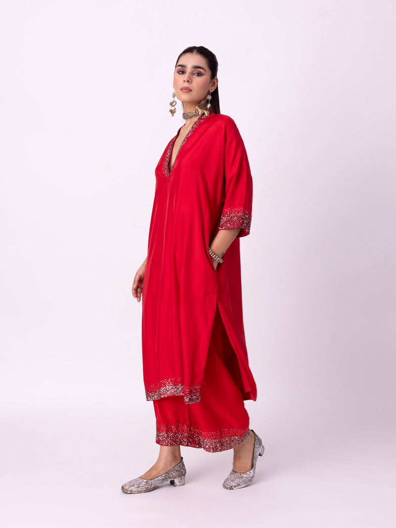 Aangan Kaftan silk indo-western by Shades of India in red for women in Singapore