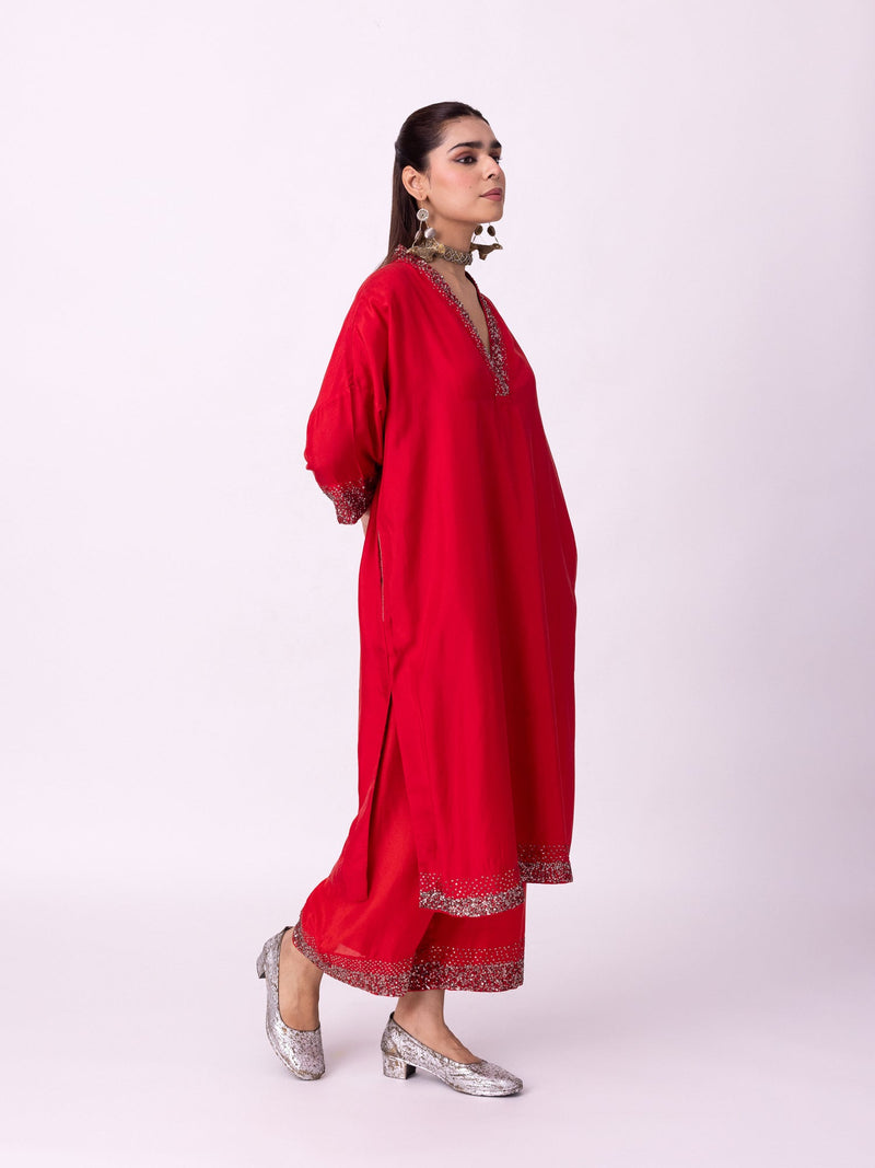 Aangan Kaftan silk indo-western by Shades of India in red for women in Singapore