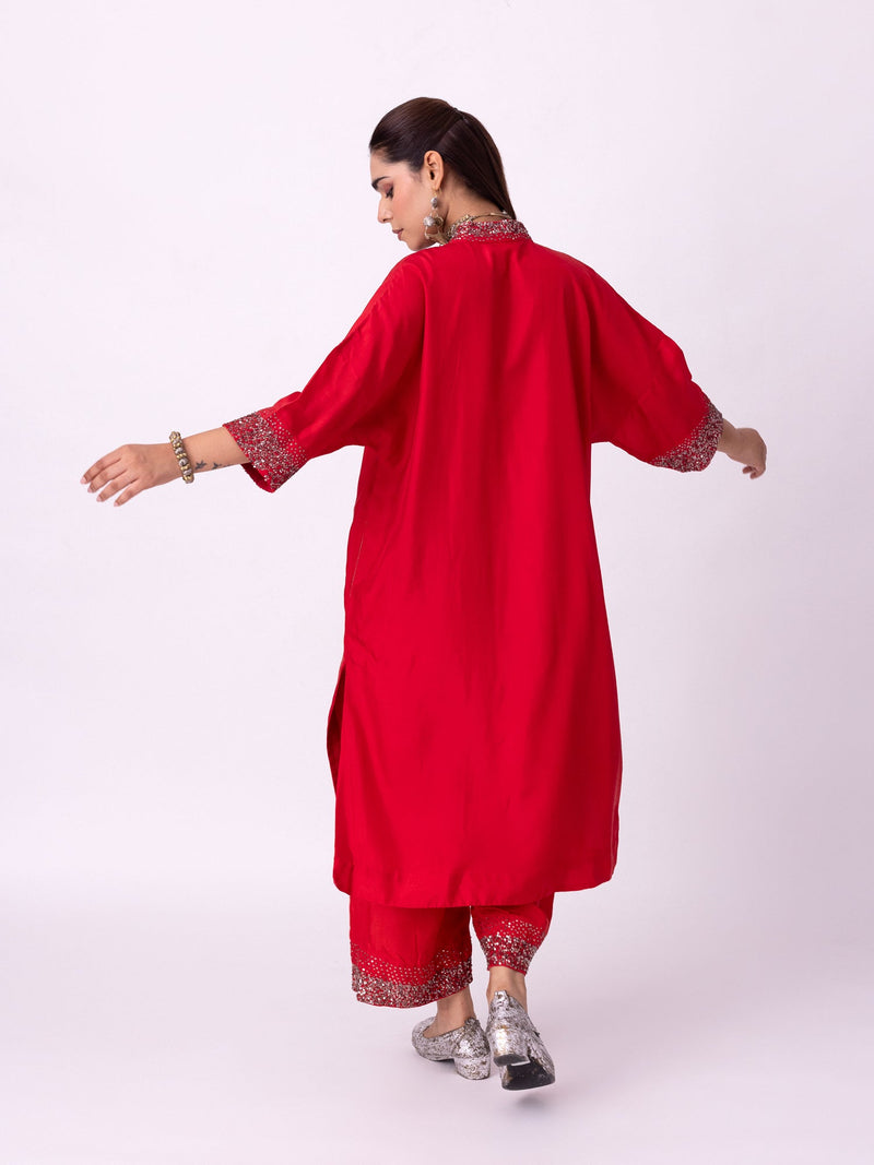 Aangan Kaftan silk indo-western by Shades of India in red for women in Singapore