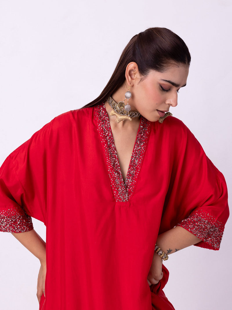 Aangan Kaftan silk indo-western by Shades of India in red for women in Singapore