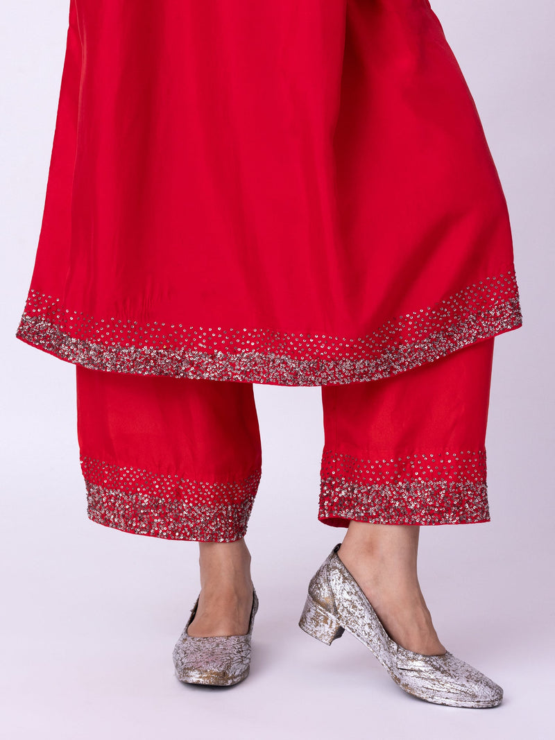 Aangan Kaftan silk indo-western by Shades of India in red for women in Singapore