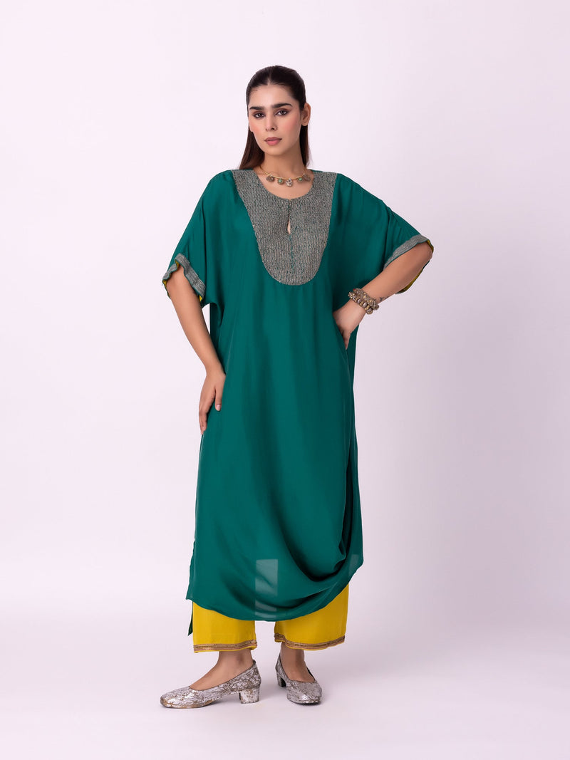 Aayat Kaftan silk indo-western by Shades of India in green for women in Singapore