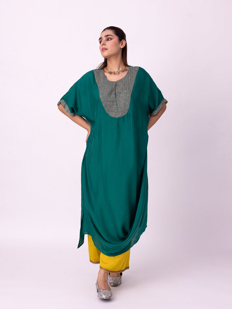 Aayat Kaftan silk indo-western by Shades of India in green for women in Singapore