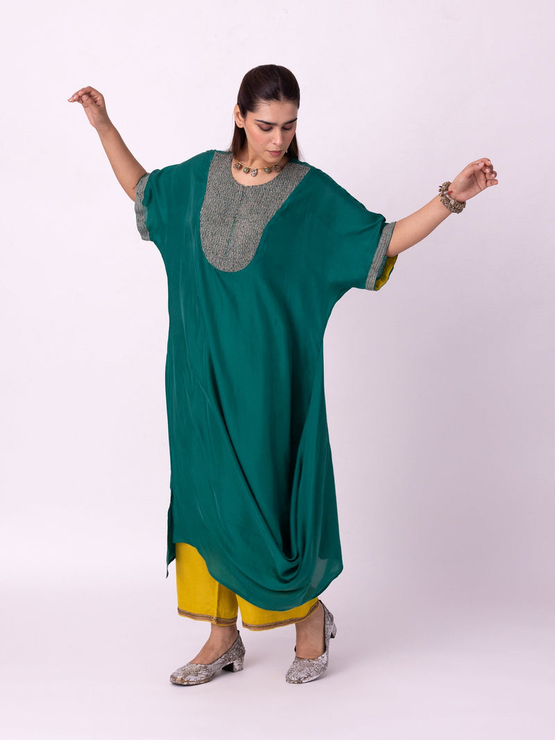 Aayat Kaftan silk indo-western by Shades of India in green for women in Singapore