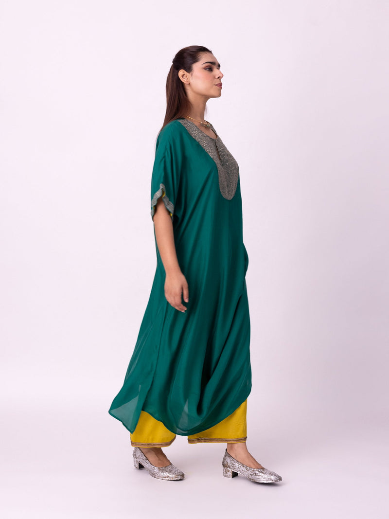Aayat Kaftan silk indo-western by Shades of India in green for women in Singapore