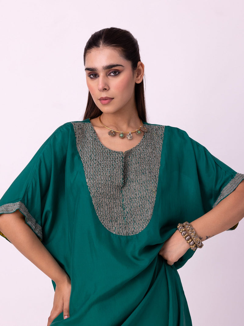 Aayat Kaftan silk indo-western by Shades of India in green for women in Singapore