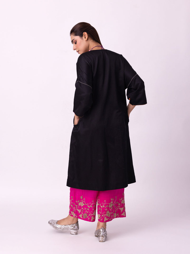 Badaam Kaftan silk cotton satin kurta/kurta set by Shades of India in black for women in Singapore