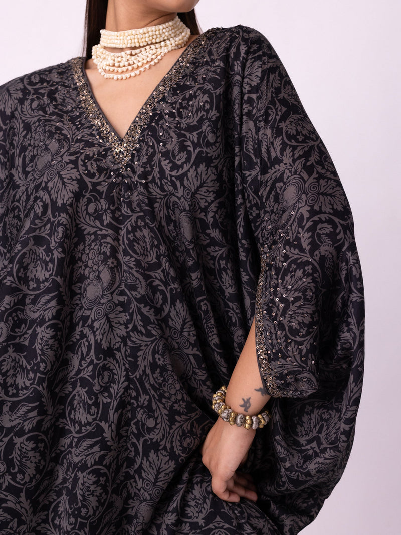 Badla Kaftan silk cotton satin kurta/kurta set by Shades of India in black/charcoal for women in Singapore