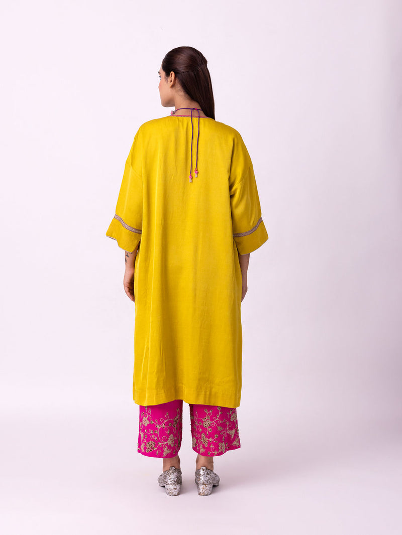 Sadri Kaftan linen blend indo-western by Shades of India in yellow for women in Singapore
