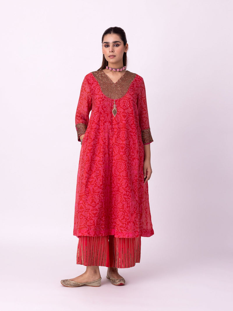 Anga Kurta chanderi kurta/kurta set by Shades of India in red/pink for women in Singapore