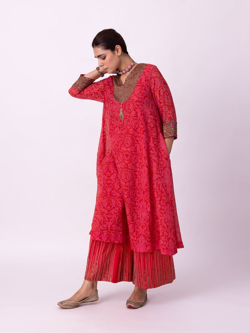 Anga Kurta chanderi kurta/kurta set by Shades of India in red/pink for women in Singapore